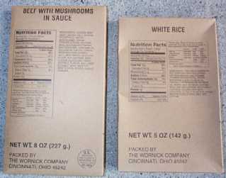 1999 MRE #19 - Beef w/Mushrooms entree and side of white rice