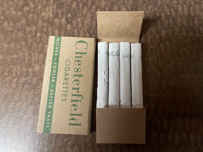 IMG_1195 - Copy.JPG (2.92 MiB) Viewed 18424 times Real Chesterfield cigarettes! I don't smoke (I don't recommend you do either, unless you want lung cancer. And lay off the weed if you like your brain cells.), so these will be neat to add to the collection!