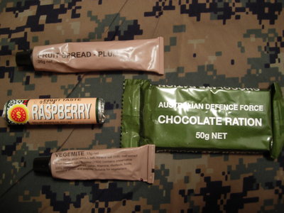 1.JPG (667.1 KiB) Viewed 10781 times Vegemite, Plum Fruit Spread, Raspberry Peach Candy, A Chocolate Ration..