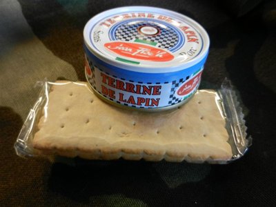 Rabbit pate with salty crackers while the soup cooks