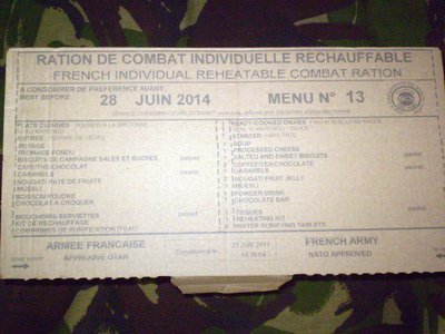 Contents of the ration.The other entree (Poisson ala Bretonne) is not here.