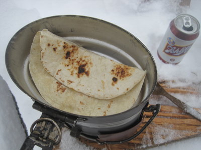 Heating tortillas Swedish Army style