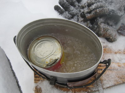 Cooking WW 2 style with melted snow