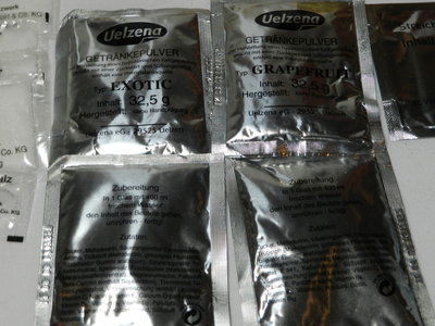 Terrible picture, I am sorry. Bottom left says Aspartam on exitic and grapfruit there is even more in it because it's listed up higher (far right just above niacin and vitamin c you can kinda see it)